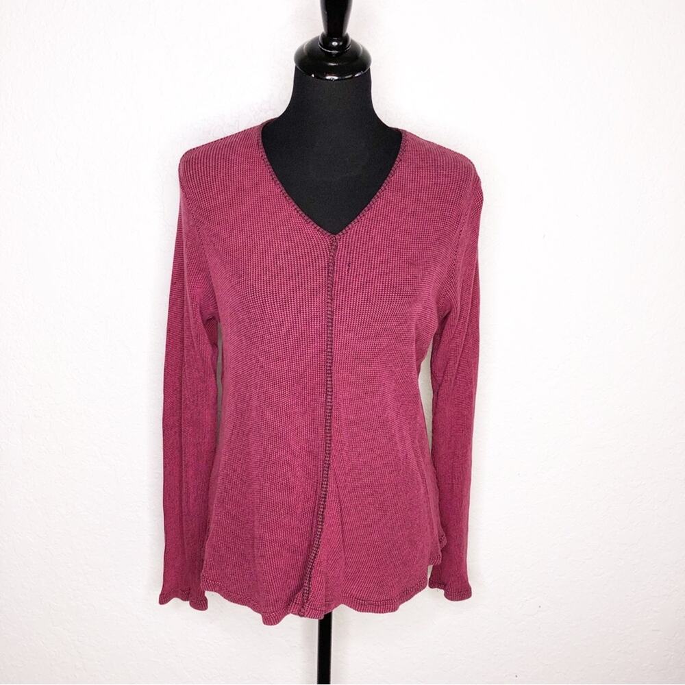 Cut loose pink red waffle thermal knit v neck top size Small